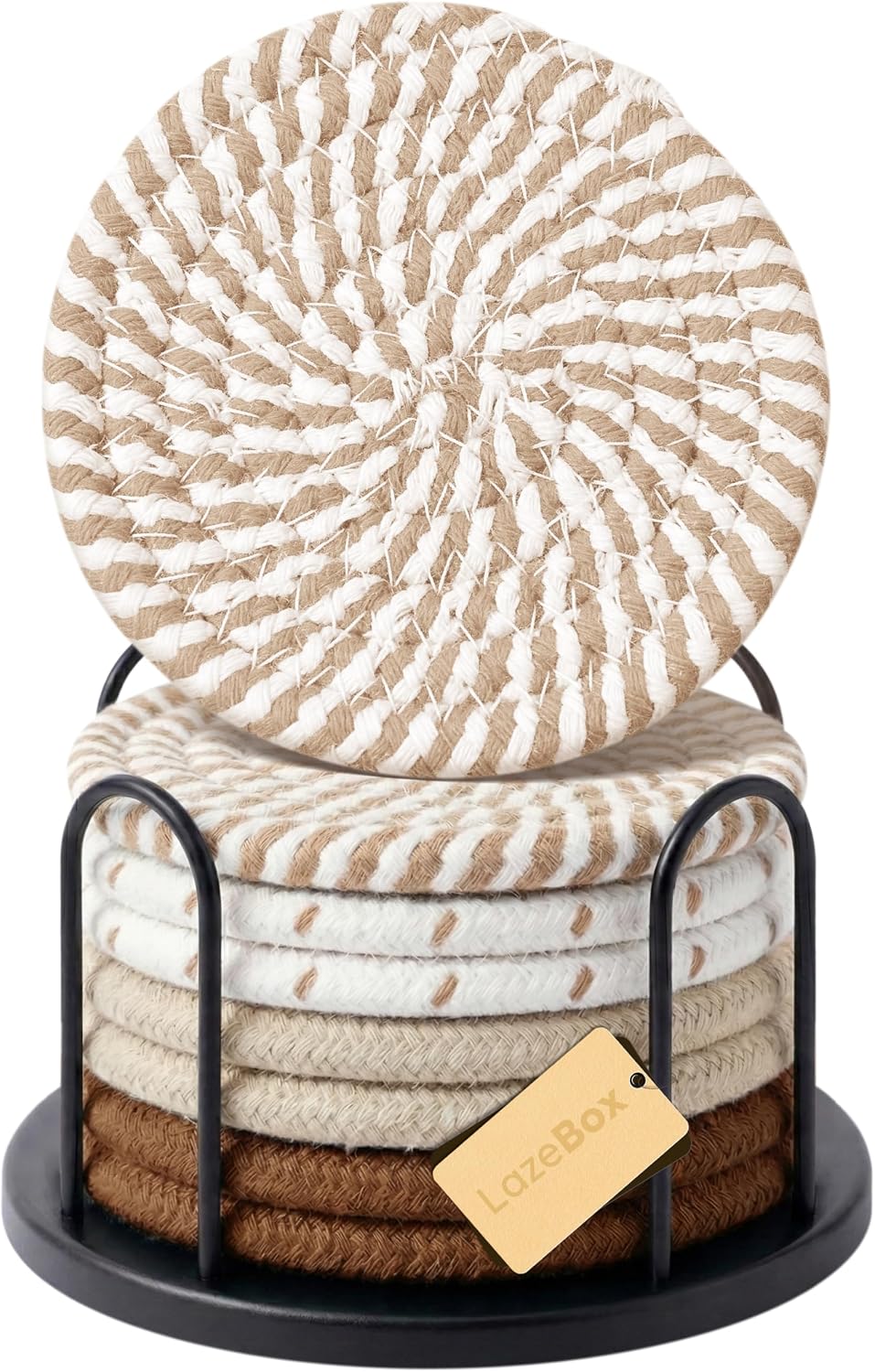 Woven Drink Coaster Set with Holder