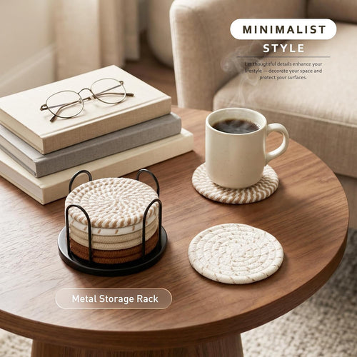 Woven Drink Coaster Set with Holder